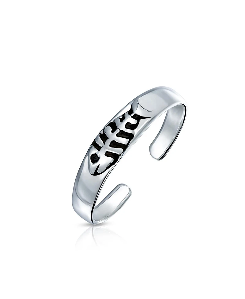 Bling Jewelry Set of 2 Nautical Fish Bone and Punk Rocker Skull Midi Toe Ring Sterling Silver