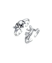 Bling Jewelry Set of 2 Lucky Elephant & Gecko Lizard Toe Ring Midi Mid Finger Sterling Silver