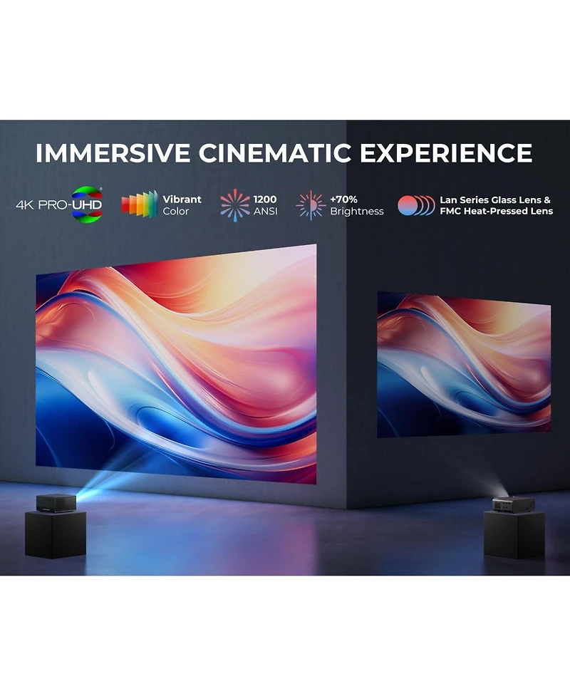 Elephas[1200 Ansi/Netflix-Licensed/30W Dolby Audio] Smart 4K Projector with WiFi and Bluetooth, Auto Focus, Portable Home Theater for Indoor/Outdoor