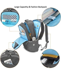 15.6 inch Grey Laptop Backpack for Men Women, Stylish Buttons Decor Daypack with Usb Charging Port, Water Resistant Computer Bag Notebook Bag Suitable