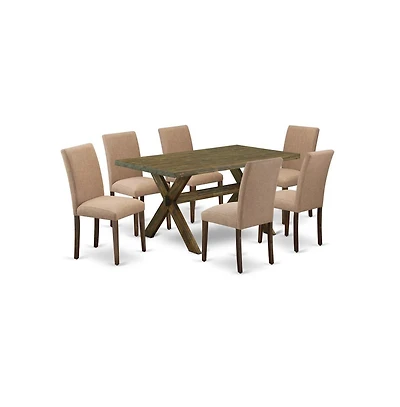 East West Furniture 7-Piece Dining Table Set Includes 6 Mid Century Modern Dining Chairs with Upholstered Seat and High Back and a Rectangular Dining