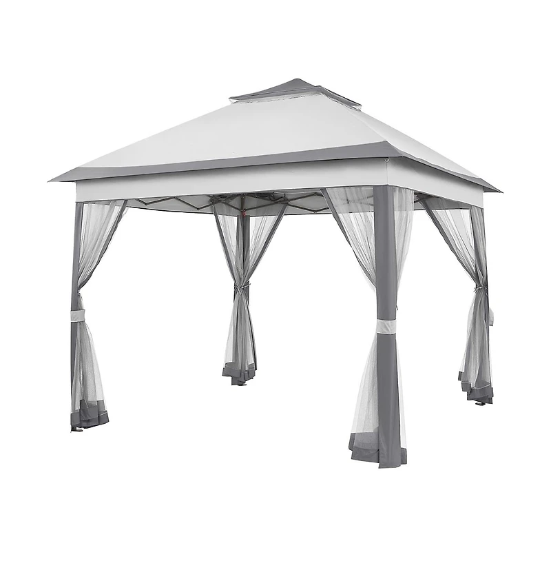 Yaheetech 11x11ft Pop-Up Gazebo Tent with Four Mesh Sidewalls, Brown