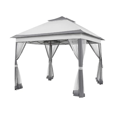 Yaheetech 11x11ft Pop-Up Gazebo Tent with Four Mesh Sidewalls, Brown