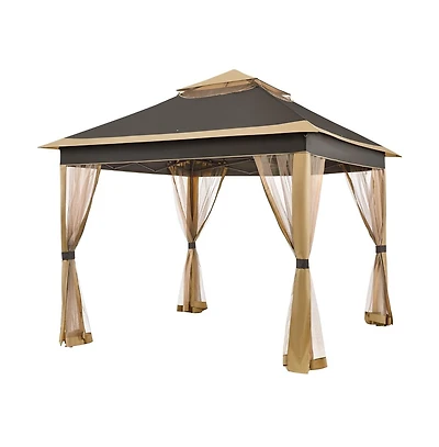 Yaheetech 11x11ft Pop-Up Gazebo Tent with Four Mesh Sidewalls, Brown