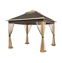 Yaheetech 11x11ft Pop-Up Gazebo Tent with Four Mesh Sidewalls, Brown