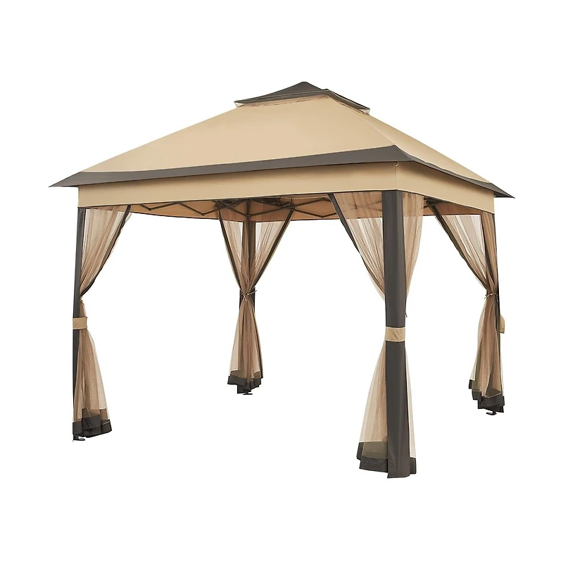 Yaheetech 11x11ft Pop-Up Gazebo Tent with Four Mesh Sidewalls, Brown