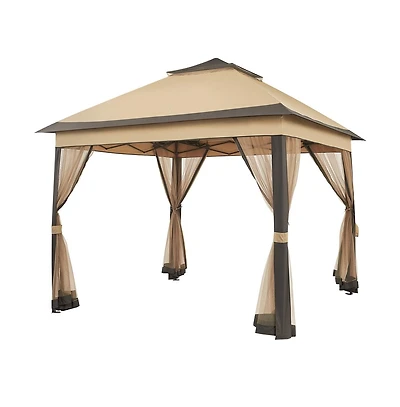 Yaheetech 11x11ft Pop-Up Gazebo Tent with Four Mesh Sidewalls, Brown