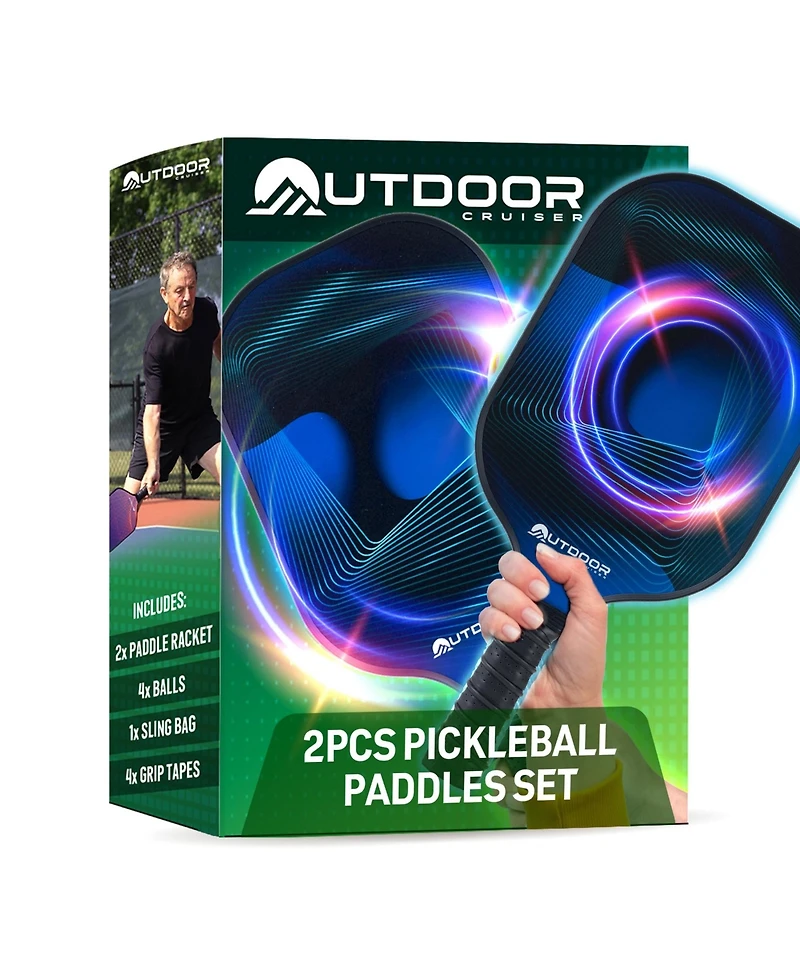 Outdoor Cruiser Pickleball Paddle Set – Usapa Approved, Premium Fiberglass Paddles with Lightweight Shock-Absorbing Grip, Includes 2 Rackets, 4