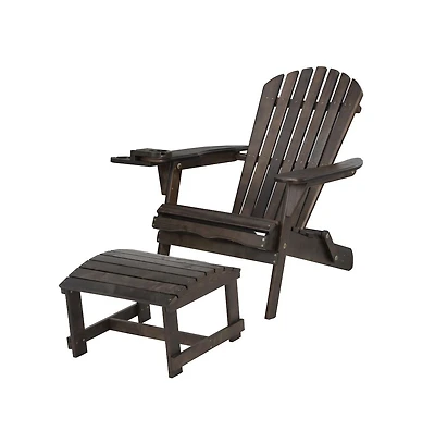 Jiallo Foldable Adirondack Chair With Cup Holders With Ottoman