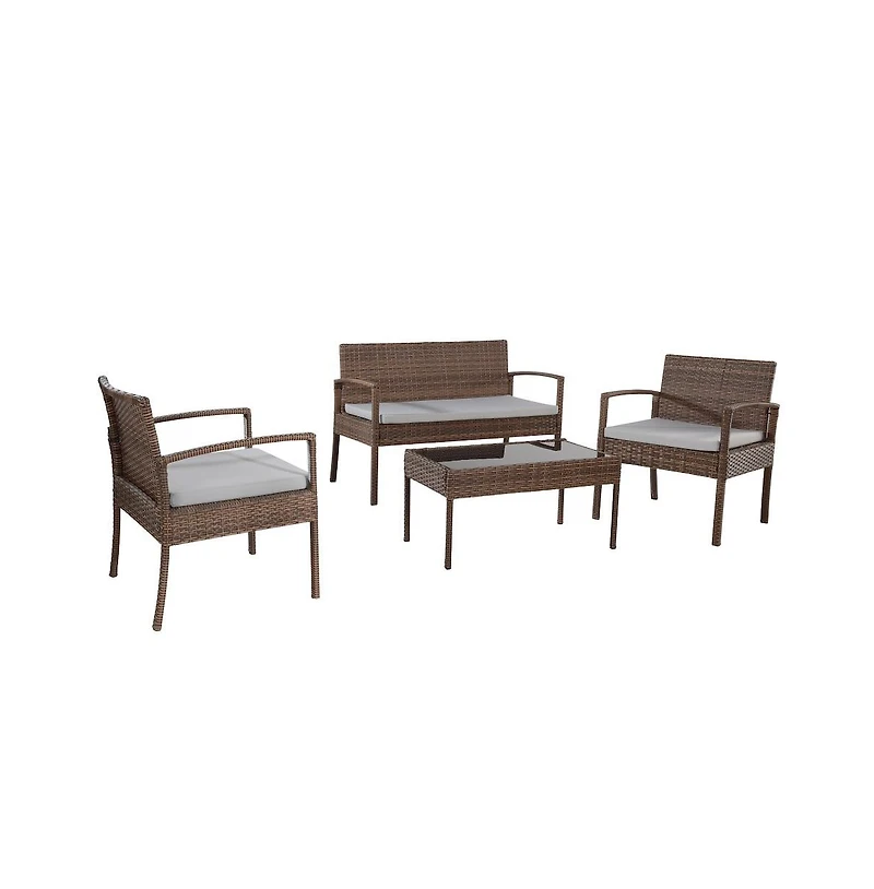 Jiallo Conversation Set. Dark Brown Wicker With Beige Fabric