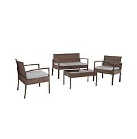 Jiallo Conversation Set. Dark Brown Wicker With Beige Fabric