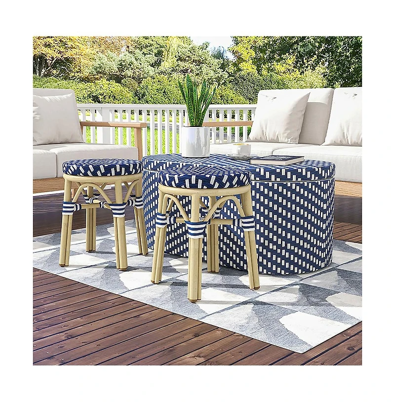 Enitial Star Pagler Aluminum 3pc Wicker Patio Coffee Table and Stool Set
