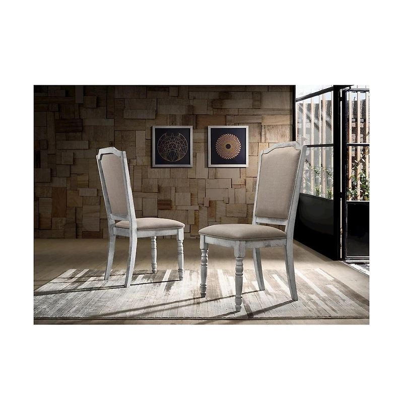 Roundhill Furniture Iris Weathered White Wood 5-Pc Dining Set