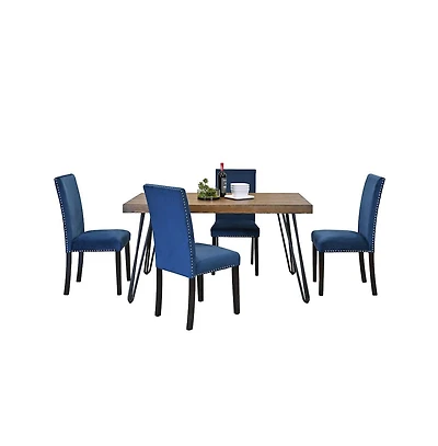 Roundhill Furniture Ashzo 5-Pc Dining Set, Hairpin Dining Table with 4 Chairs