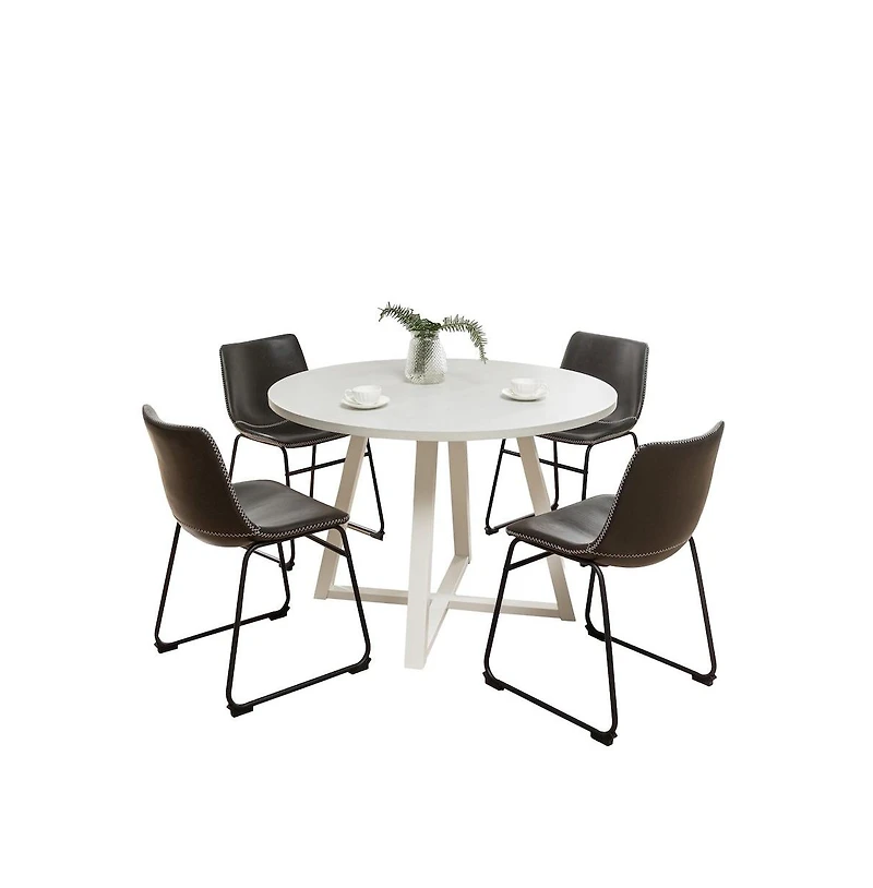 Roundhill Furniture Varna 5-Pc Round Dining Set, Trestle Dining Table with 4 Chairs, Antique Gray