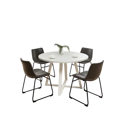 Roundhill Furniture Varna 5-Pc Round Dining Set, Trestle Dining Table with 4 Chairs, Antique Gray