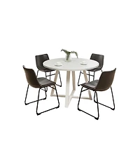 Roundhill Furniture Varna 5-Pc Round Dining Set, Trestle Dining Table with 4 Chairs, Antique Gray