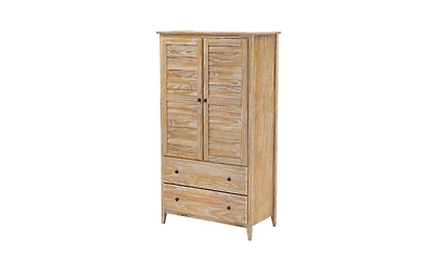 Slickblue Farmhouse Louvered Armoire Distressed Driftwood Finish, Solid Pine Wood