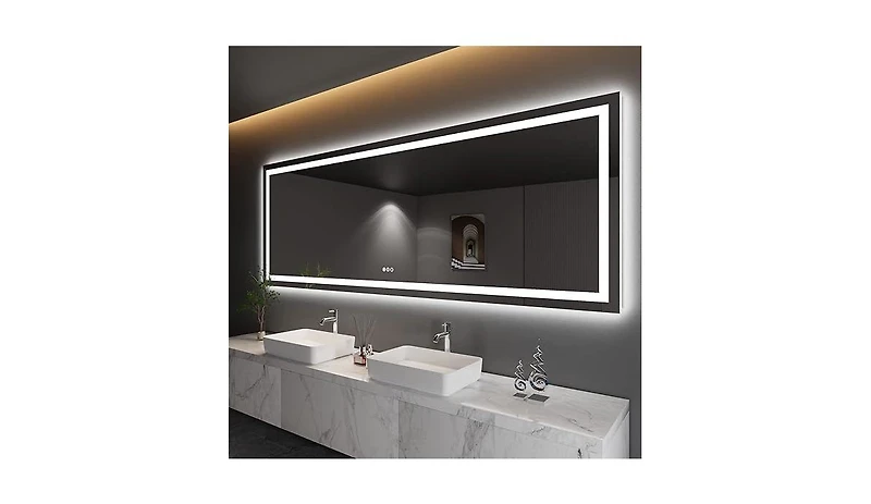 Amorho Led Bathroom Mirror, 72" x 36" with Front Light and Backlit, Stepless Dimmable Wall Mount Mirrors, Anti-Fog, Shatter-Proof, Memory, 3 Colors Li