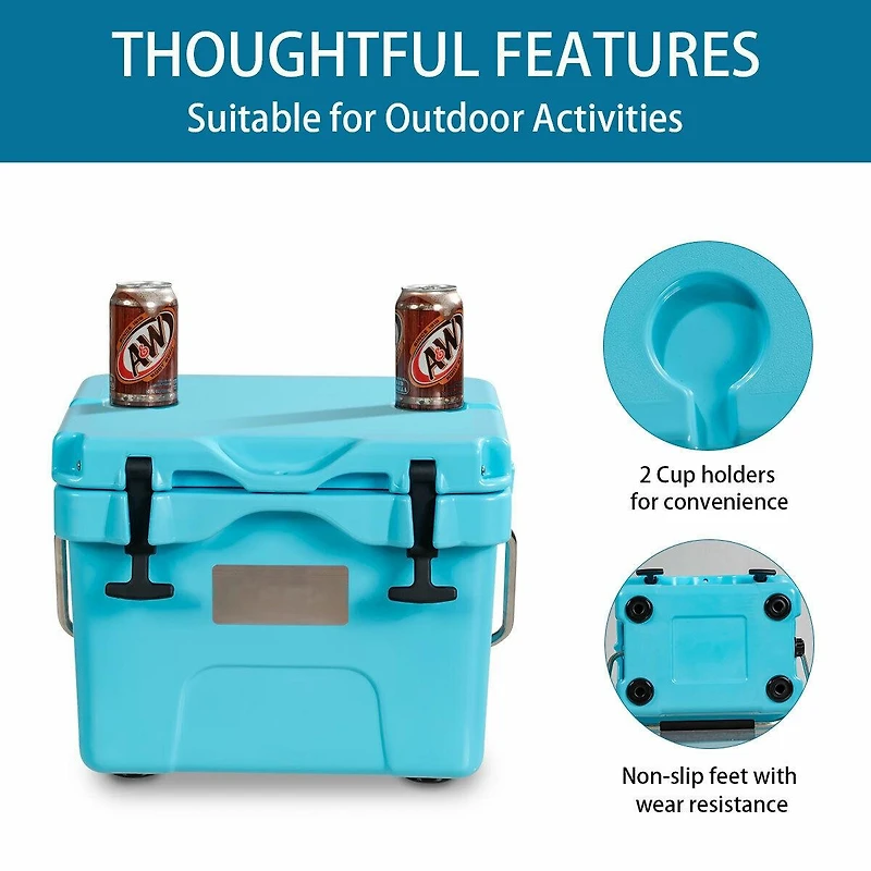 Akiudex 16 quart 24-can capacity portable insulated ice cooler with 2 cup holders