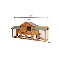 Aostirmotor 79.5 in. Outdoor Wooden Bunny Cage with 2 Runs House Small Animal Habitats, Two Tier Waterproof Roof in Light Brown