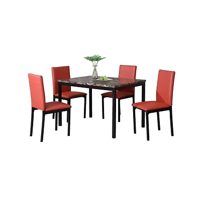 Roundhill Furniture Citico 5-Pc Dinette Set with Laminated Faux Marble Top and 4 Chairs