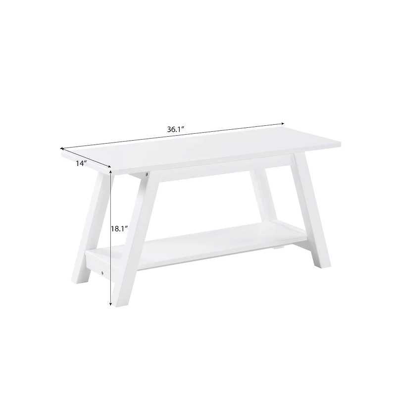 Roundhill Furniture Elyz Solid Wood Bench with Shelf, 36 Inch Long, White