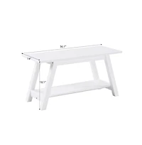 Roundhill Furniture Elyz Solid Wood Bench with Shelf, 36 Inch Long, White