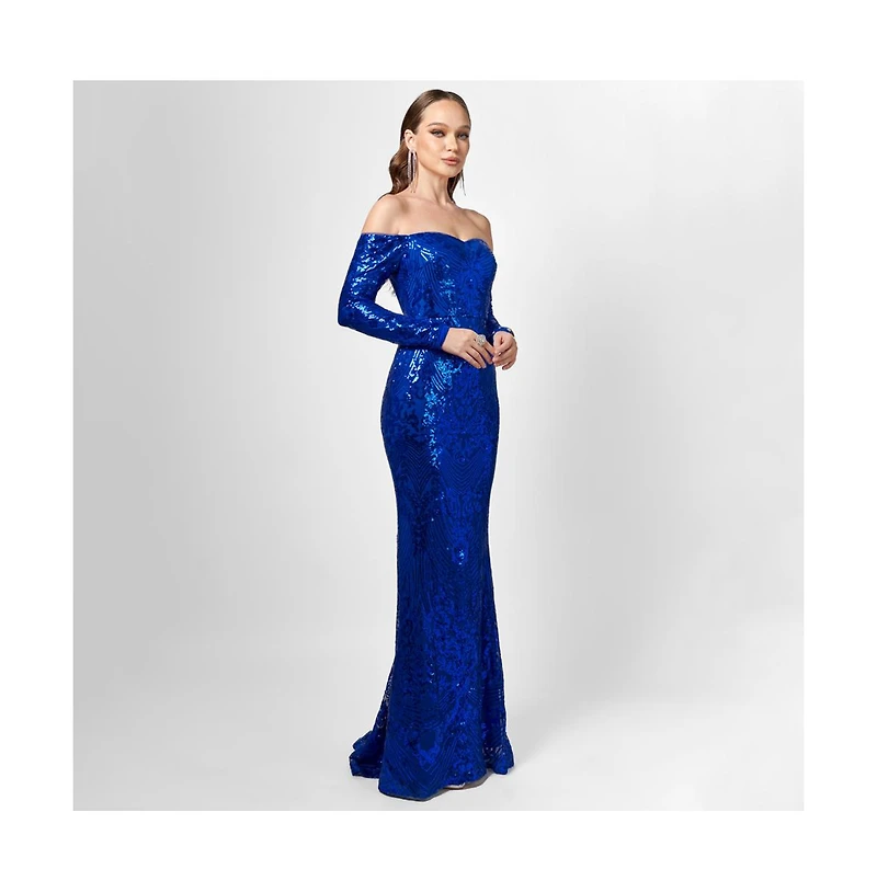 Bariano Women's Zoya Long Sleeve Sequin Gown