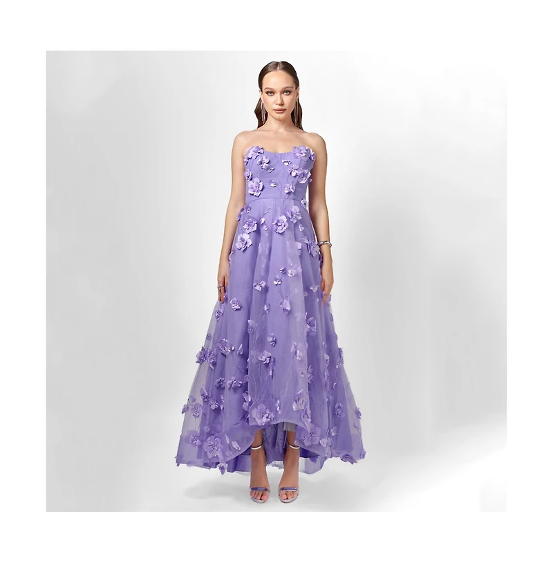 Bariano Women's Ila Strapless Hi Lo Gown