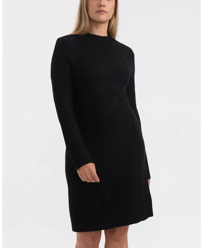 Ellen Tracy Women's Mock Neck Long Sleeve Flared Dress