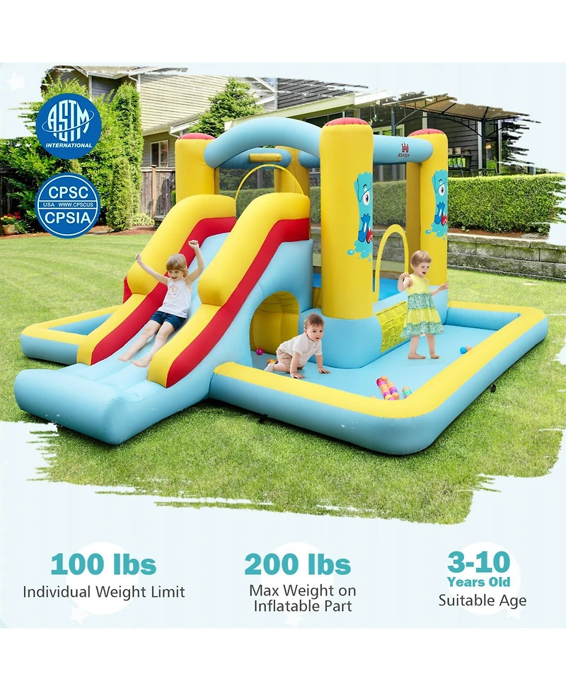 Akiudex 7-in-1 Inflatable Bounce House with Slide Tunnel Ball Pit Basketball Ring