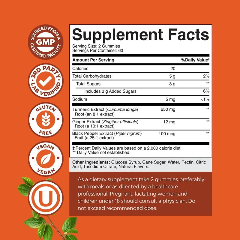 Nature's Craft Turmeric Gummies, Extra Strength Joint Support Gummies with Turmeric Curcumin with Black Pepper Extract and Ginger, Nature's Craft, 120