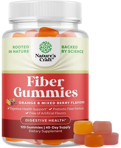 Nature's Craft Prebiotic Fiber Gummies for Adults, Prebiotic Soluble Chicory Root, Immunity & Digestive Support, Orange & Mixed Berry Flavor, Nature's