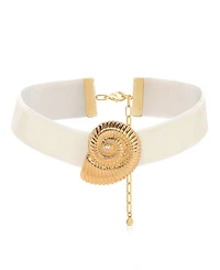 Ettika 18k Gold Plated Swirled Shell Pendant Beige Velvet Choker
