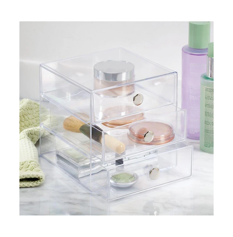 iDesign Stackable 3-Drawer Vanity Makeup Organizer - Set of 2 Clear