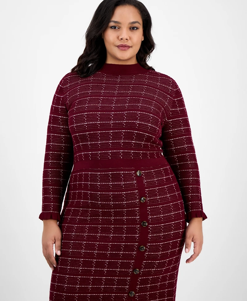 Sandra Darren Plus Checkered-Knit Sweater Dress