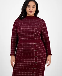 Sandra Darren Plus Checkered-Knit Sweater Dress