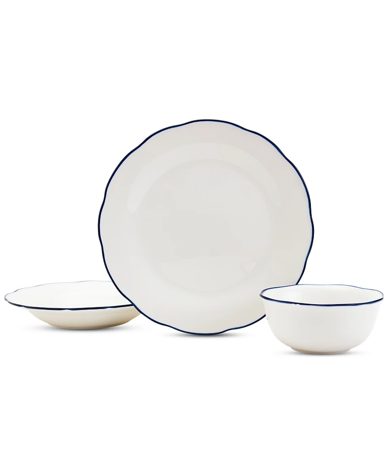 Haven Blue Rim Scalloped 12 Pc. Dinnerware Set, Service for 4