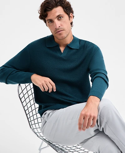 Alfani Men's Long Sleeve Textured Polo Sweater, Macy's Exclusive