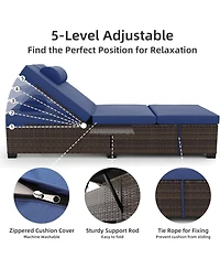Gaomon 2 Pcs All-Weather Outdoor Rattan Patio Chaise Lounge Recliner Chairs with Adjustable Backrest & Cushions for Poolside & Garden