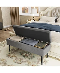 gaomon Storage Ottoman Bench, Mid-Century Modern Synthetic Leather, Grey, Safety Hinges, Loads 680 lbs, Entryway & Bedroom
