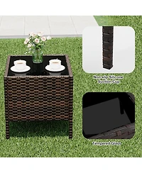 gaomon 3 Pieces Brown/Beige Rattan Patio Furniture Set with Upholstered Chairs & Coffee Table for Garden, Backyard & Porch