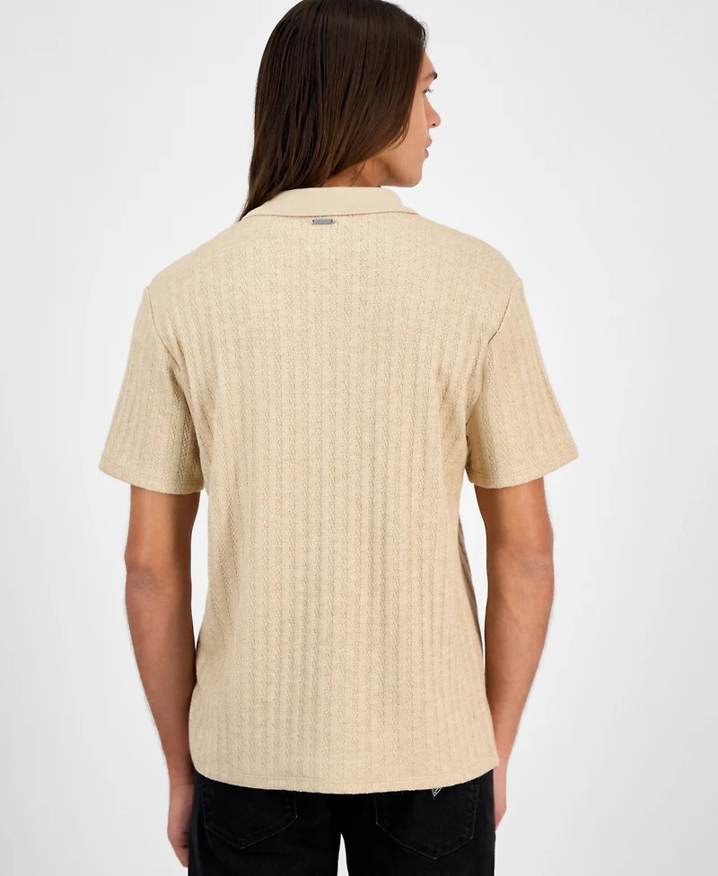 Guess Men's Grady Short Sleeve Textured Quarter-Zip Polo Sweater
