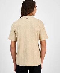 Guess Men's Grady Short Sleeve Textured Quarter-Zip Polo Sweater