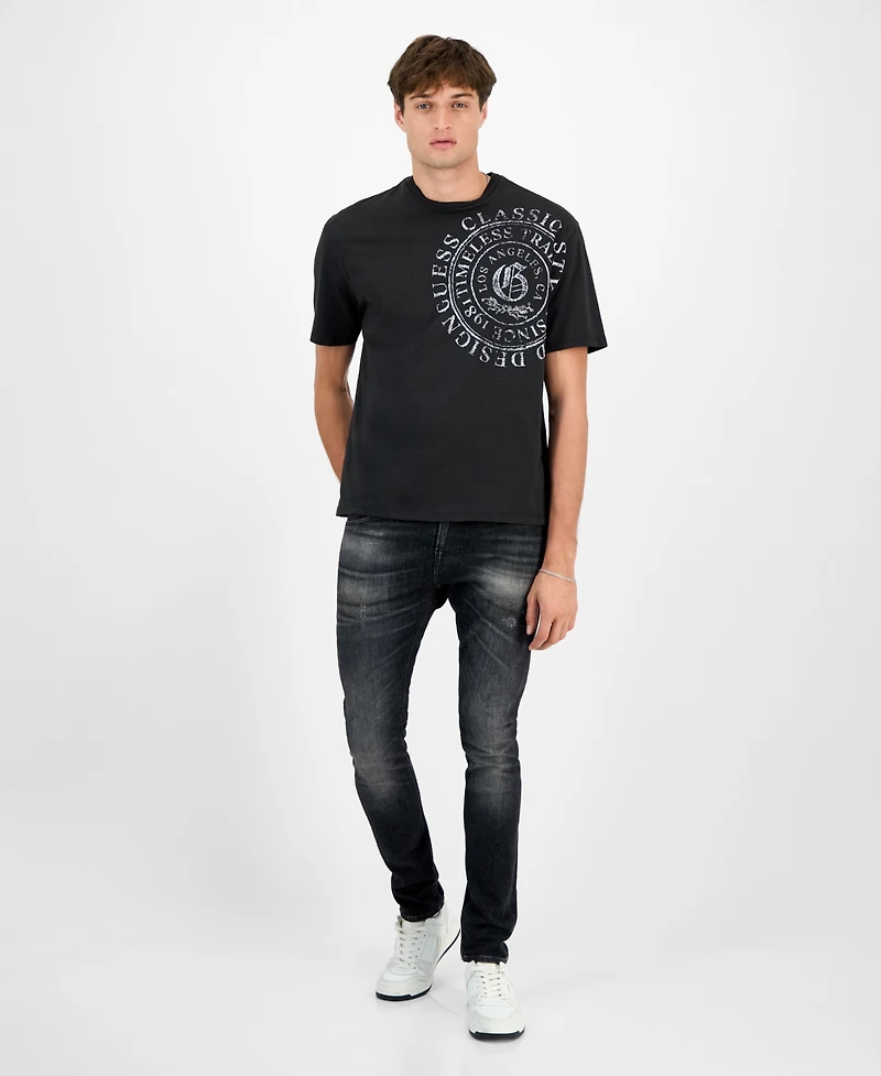 Guess Men's Relaxed Fit Short Sleeve Crewneck Letter Pressed Graphic T-Shirt