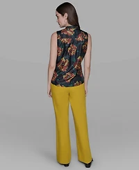 Karl Lagerfeld Paris Women's Floral-Print Tie-Neck Blouse