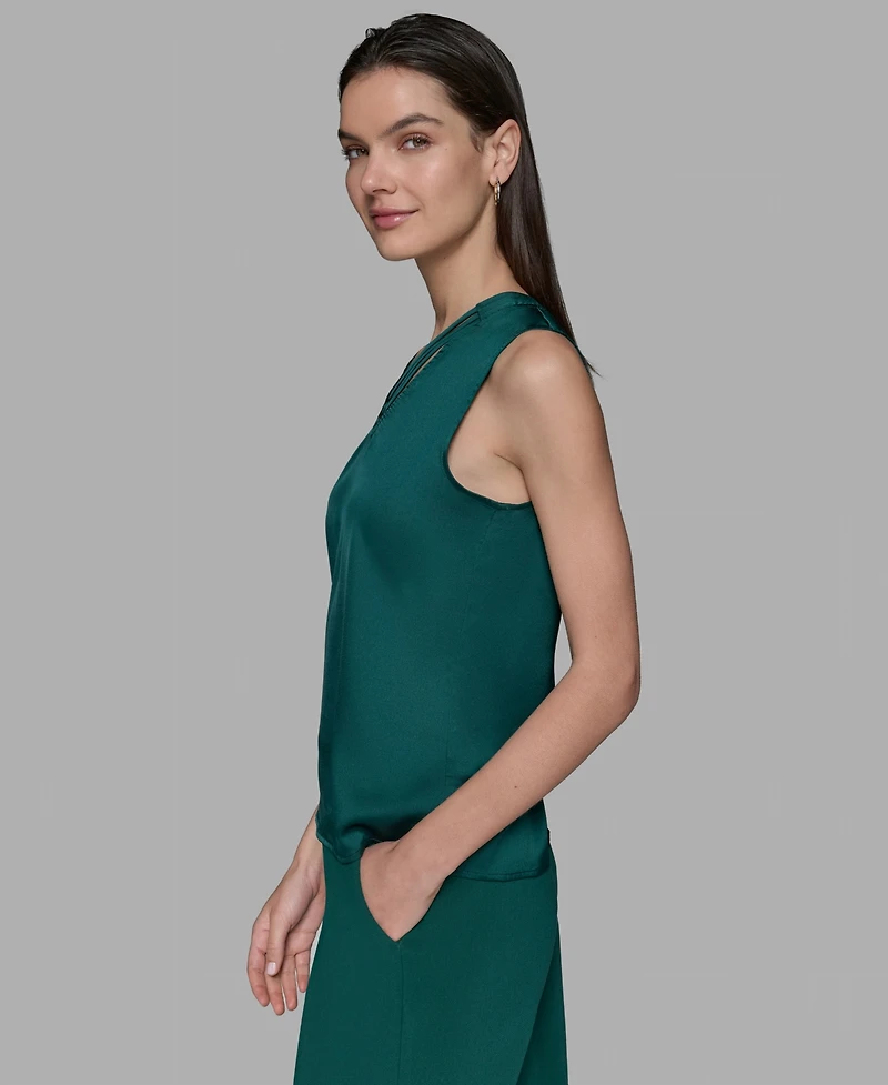 Karl Lagerfeld Paris Women's Sleeveless V-Neck Blouse Top