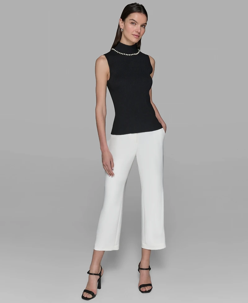 Karl Lagerfeld Paris Women's Bead-Embellished Sleeveless Mock-Neck Top