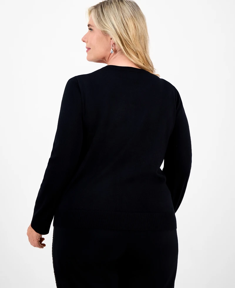 Jm Collection Plus Size Sequin Embellished Button-Front Cardigan, Macy's Exclusive